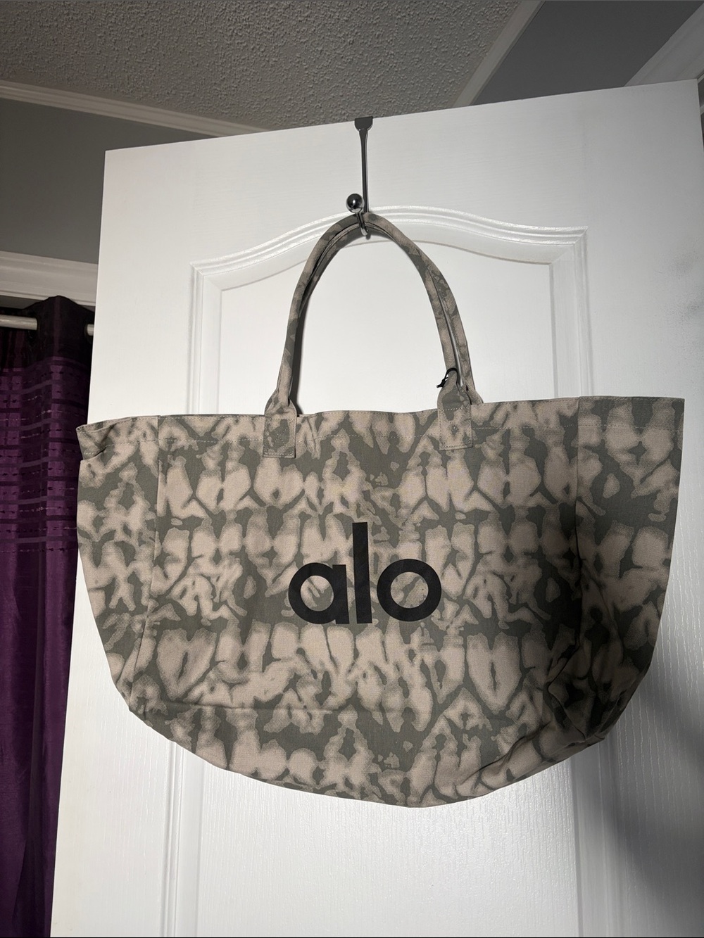 ALO Yoga Taupe Tie-Dye Large Canvas Tote with Black Logo